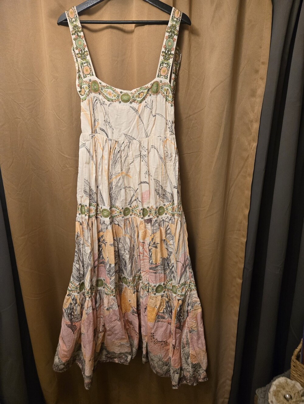 Anthropologie Square-Neck Floral Tiered Maxi Dress Large Petite - Picture 2 of 6